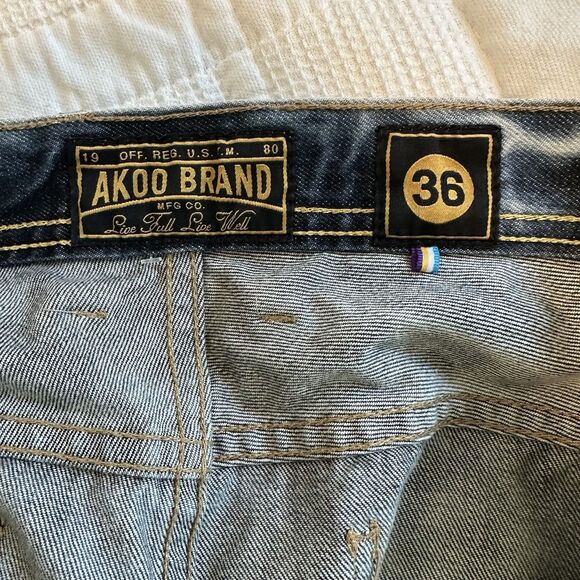 Akoo Brand Jeans Men’s Size 36x29 Distressed Streetwear Style Acid Wash Bleached - Picture 7 of 15